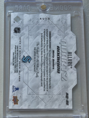 Matty Beniers AQ-BE Quartz Rookies Auto Seattle Kraken 2022-23 Allure back